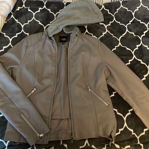 Leather jacket with hood